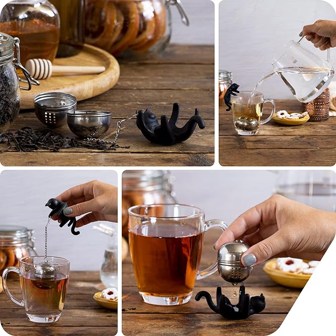 Cattea 2-in-1 Tea Infuser/Silicone Saucer | Cat-Inspired Tea Steeper to Brew Fresh Tea