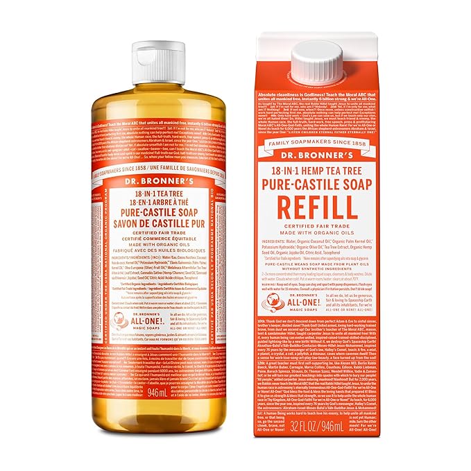 Dr. Bronner's Pure-Castile Liquid Soap Bottle & Refill Carton